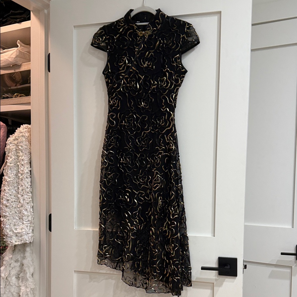 Elegant Black and Gold Floral Dress